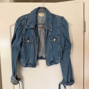 Maeve Denim Bomber Jacket with puffed sleeves